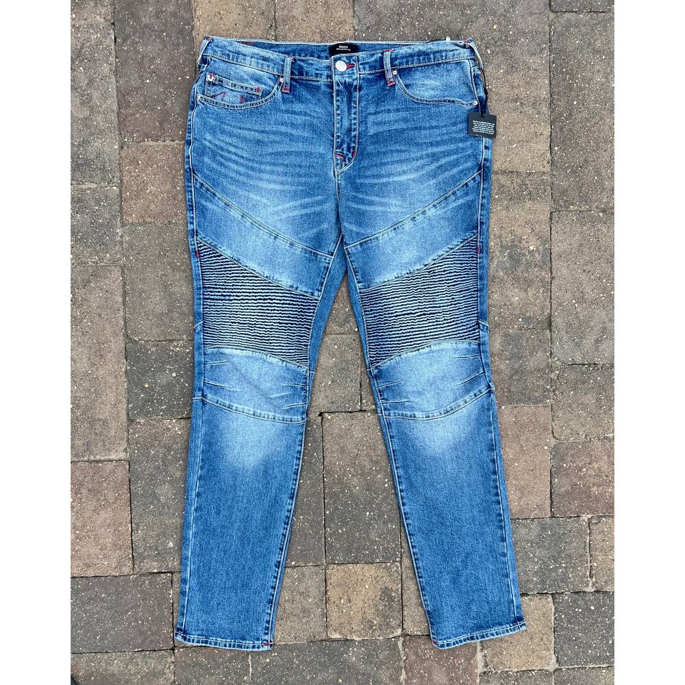 NWT Men's True Religion Rocco Moto relaxed skinny jeans size 36x32 - Picture 2 of 6
